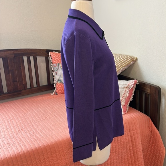 Exclusively Misook Petite Purple Black Stripe Zip Front Jacket size SP - Picture 3 of 15